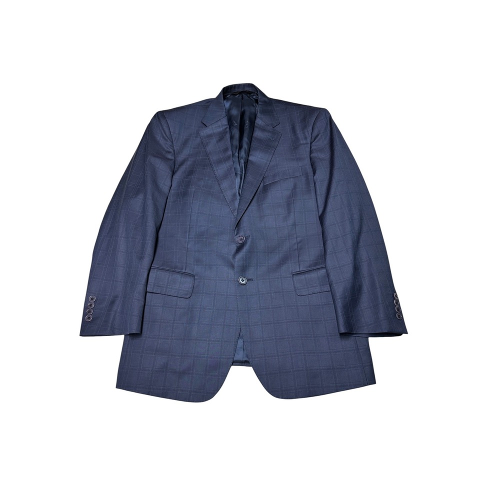 Jos. A. Bank Signature Gold Blazer Mens 41R Navy Blue Windowpane Wool Sport Coat